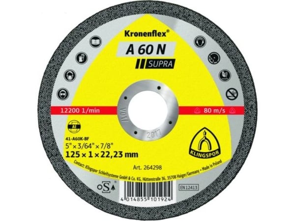 KLINGSPOR kappeskive for aluminium 125 mm x 1,0 mm x 22,2 mm A60N Supra