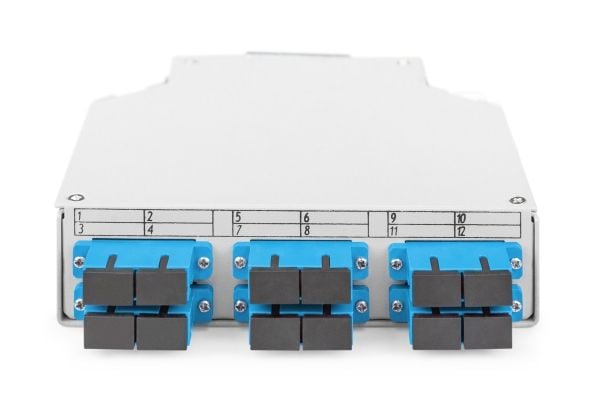 Fiberoptisk topphatt skinneboks, utstyrt, SM, 6 SC DX