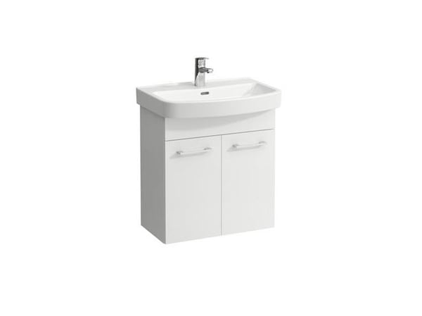 Laufen Kompas N valkoinen kalustepaketti, jossa kaksi ovea ja pesuallas Mitat: leveys 600 mm, korkeus 675 mm, syvyys 420 mm