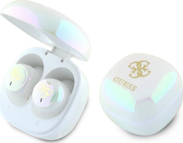 Sluchawki Guess Guess Bluetooth headphones GUTWSJ144ESH TWS + docking station white/white Iridescent 4G Printed Logo