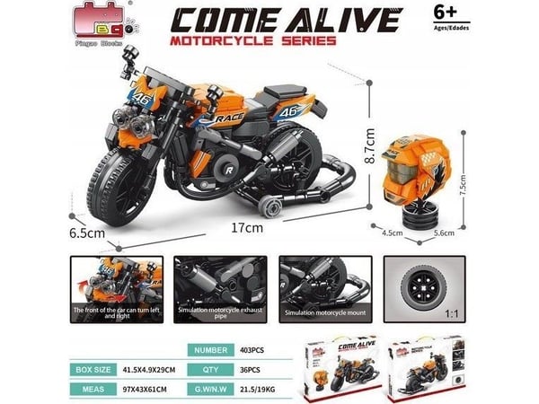 Ramiz byggkloss-set motorcykel orange 403el.