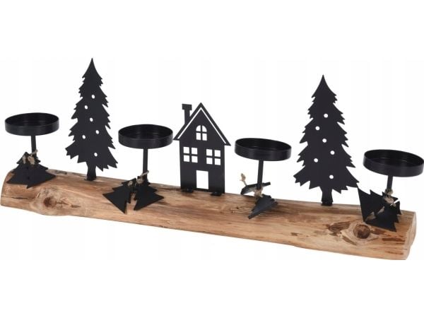 Home Styling Collection lysestake til 4 tealights med vinterscene Home Styling Collection lysestake til 4 tealights med vinterscene