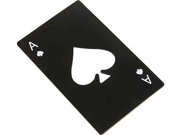 Aptel stålflaskeåpner i form av et Ace PIK Card sort DA50
