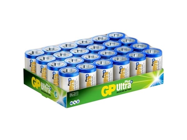 Batteri, GP Ultra Plus, alkalisk, D, 1,5 V, 24-pakning