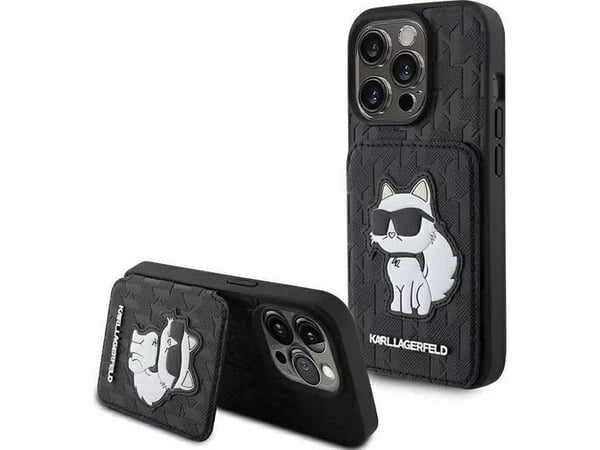 Karl Lagerfeld KLHCP15XSAKCNSCK iPhone 15 Pro Max 6,7" svart hardcase Saffiano kortfack och stativ Monogram Choupette