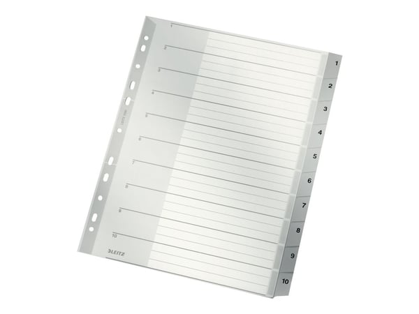 Leitz - Inndeler - 10 deler - fortrykt: 1-10 - for A4 (210 x 297 mm) - med fliker - grå