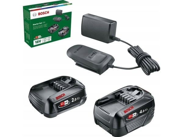 Bosch 18V Li-ion-akkupakkaus, 2,0 Ah + 4,0 Ah akut ja AL 18V-20 -laturi
