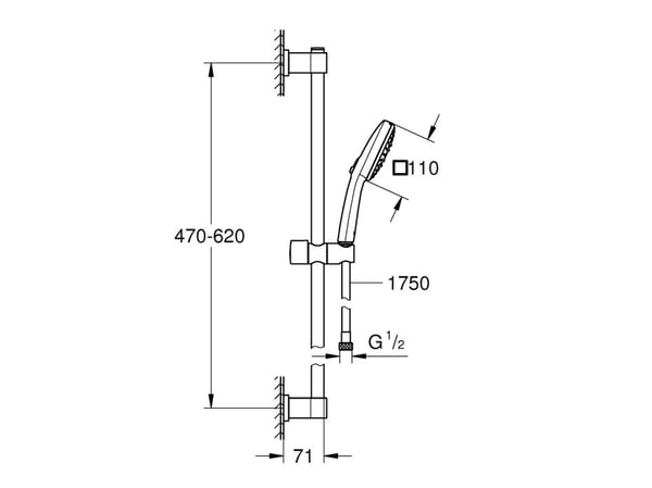 Suihkusetti Vitalio Comfort Ø110 600mm kromi kromi