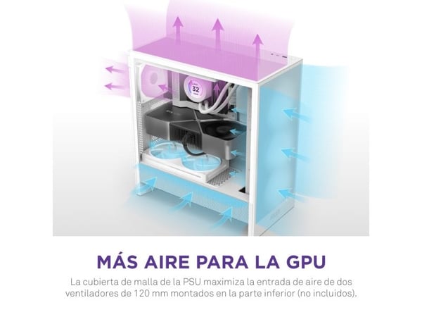 NZXT H series H5 Flow - Mid tower - utvidet ATX (E-ATX) - sidepanel med vindu (herdet glass) - ingen strømforsyning - hvit - USB/lyd
