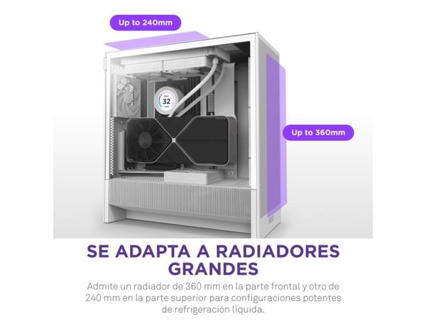 NZXT H series H5 Flow - Mid tower - utvidet ATX (E-ATX) - sidepanel med vindu (herdet glass) - ingen strømforsyning - hvit - USB/lyd
