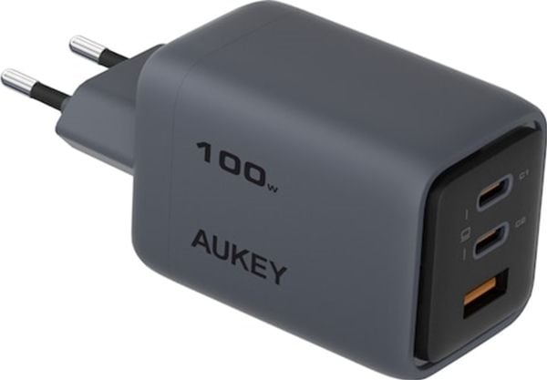 Aukey Comet Mix 3 - Strømadapter - GaN-teknologi - 100 watt - 5 A - Fast Charge (2 x USB-C, USB-type A)