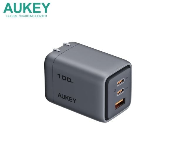 Aukey Comet Mix 3 - Strømadapter - GaN-teknologi - 100 watt - 5 A - Fast Charge (2 x USB-C, USB-type A)