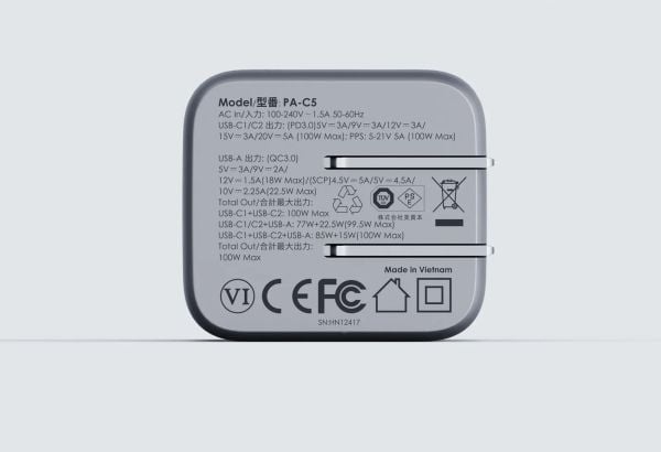 Aukey Comet Mix 3 - Strømadapter - GaN-teknologi - 100 watt - 5 A - Fast Charge (2 x USB-C, USB-type A)