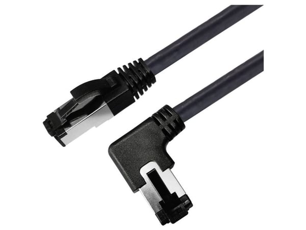 Maxtrack TI52-1L RJ45 nettverkskabel, patchkabel CAT 8.1 S/FTP 1 m svart 90° vinklet mot venstre, enkelt skjerm 1 stk (TI52-1L)