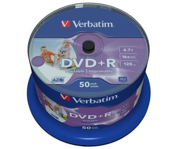 Verbatim - 50 x DVD+R - 4,7 GB 16x - inderste kerne printbar, printbar overflade for fotopapir - spindel