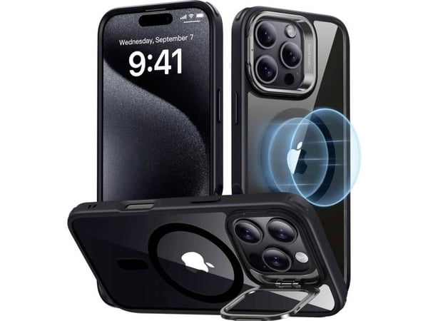 esr Classic Hybrid HaloLock with Stash Stand, Etui, Apple, iPhone 16 Pro, 16 cm (6.3"), Svart, Gjennomsiktig