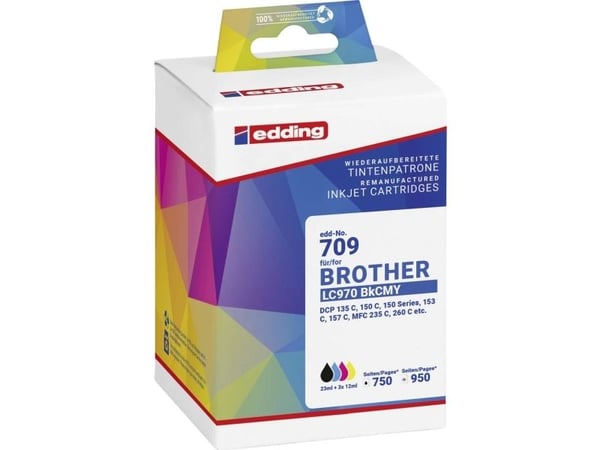 Edding EDD-709, Sort, Cyan, Fiolblå, Gult, 23 ml, 12 ml, 4 stykker, 750 sider, Enkeltpakke