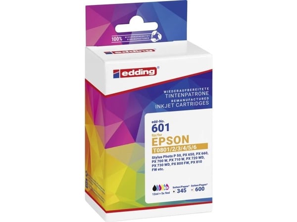 Edding EDD-601, Sort, Cyan, Fiolblå, Foto Cyan, Foto Magneta, Gult, 12 ml, 11 ml, 6 stykker, 345 sider, Multipakke