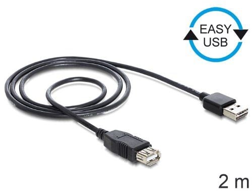 Delock EASY-USB - USB-forlengelseskabel - USB (hunn) til USB (hann) - USB 2.0 - 2 m - svart