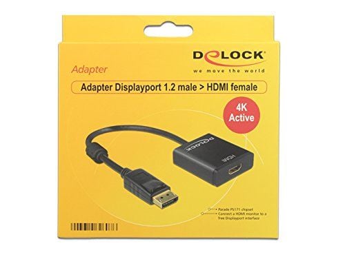 Delock Adapter Displayport 1.2 male > HDMI female 4K Active - Videokonverter - Parade PS171 - DisplayPort - HDMI - svart - løsvekt