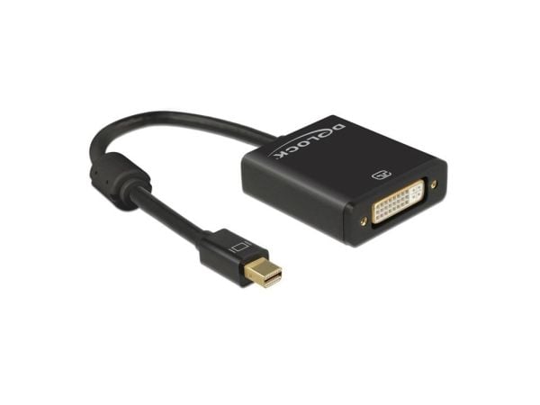 Delock - Videoadapter - enkeltlink - Mini DisplayPort (han) til DVI-I (hun) - DisplayPort 1.2 - 20 cm - tommelskruer, 4K support - sort