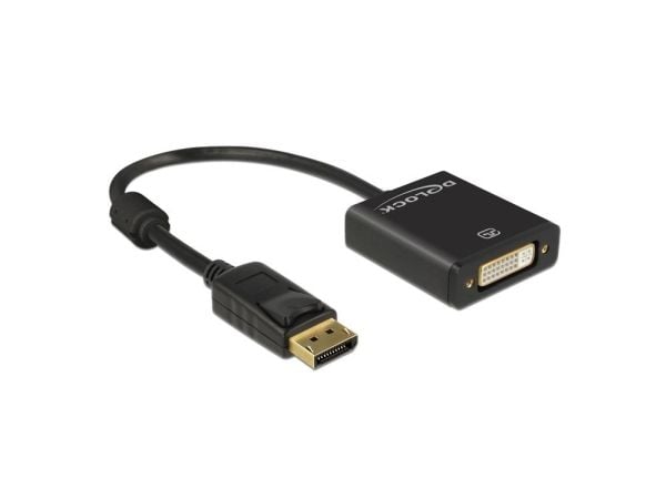 Delock - DisplayPort-adapter - DisplayPort (hann) til DVI-I (hunn) - 20 cm - aktiv - svart