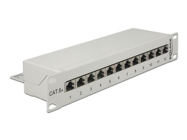 Delock - Koblingspanel - CAT 6a - RJ-45 X 12 - lysegrå, RAL 7035 - 1U - 10"