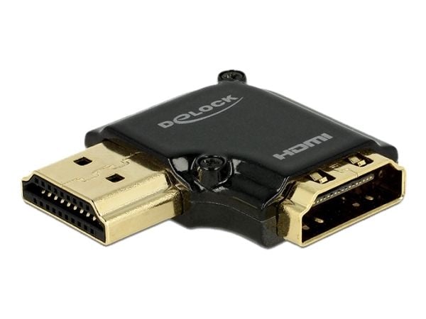 Delock - HDMI-sovitin - HDMI hun til HDMI han - sort - venstrevinklet stikforbindelse, 4K-tuki