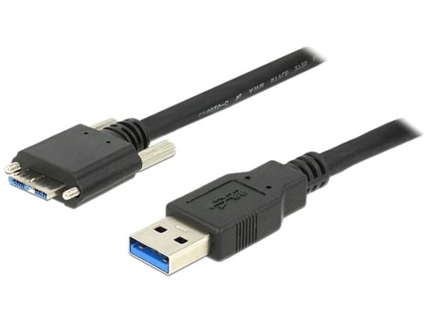 DeLOCK - USB-kaapeli - Micro-USB Type B (han) til USB Type A (han) - USB 3.0 - 1 m - tommelskruer - sort