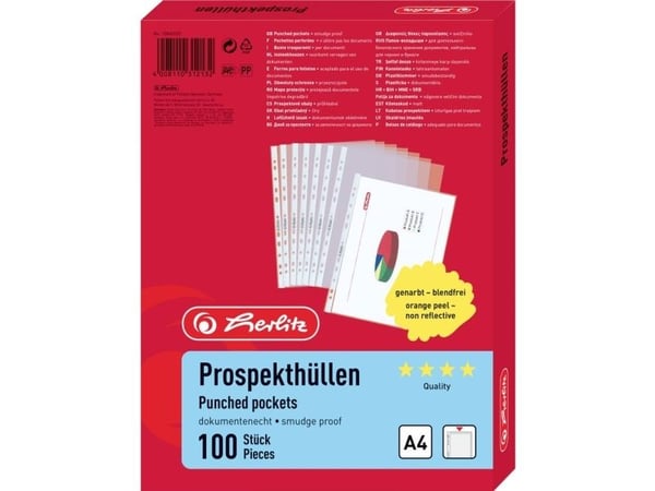 Herlitz brosjyreomslag A4-kornet premium-pakke med 100 stk