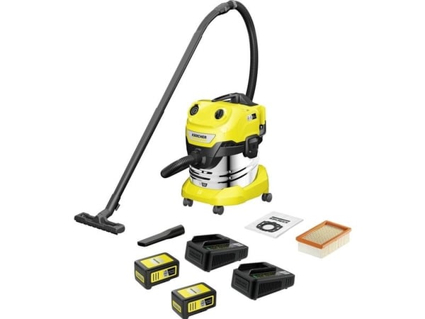 Kärcher WD 4-18 S Dual Battery Set - Støvsuger - kanister - pose / uten pose - gul - 2 batterier, inkludert lader