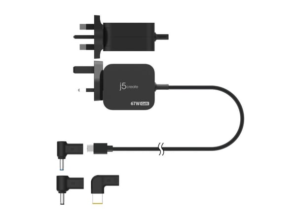 j5create JUP1565DCF3A-FN, Akkulaturi, Universal, 100 - 240 V, 67 W, USB-C®-kaapeli: 5V, 9V, 12V, 15V, 20V, 20.3V, 1.5 A