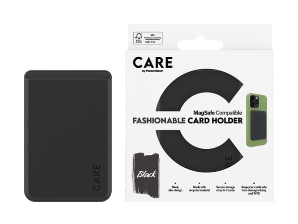 CARE by PanzerGlass - Magnetkortholder - MagSafe-samsvar - svart - for Apple iPhone 12, 13, 14