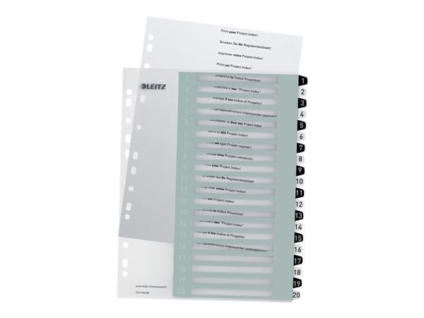Leitz WOW Extra Wide - Inndeler - 20 deler - fortrykt: 1-20 - for A4 (210 x 297 mm) - svart, hvit