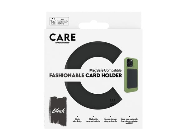 CARE by PanzerGlass - Magnetkortholder - MagSafe-samsvar - svart - for Apple iPhone 12, 13, 14