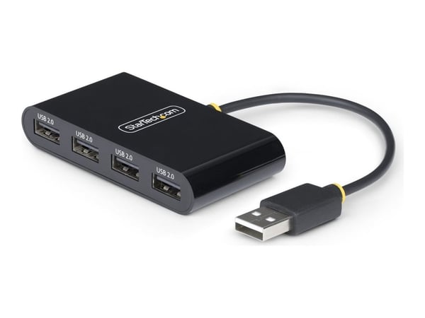 StarTech.com ST4200MINI2-USB-HUB, USB 2.0, USB 2.0 Type-A, 480 Mbit/s, svart, akrylonitrilbutadienstyren, termoplastisk elastomer (TPE)