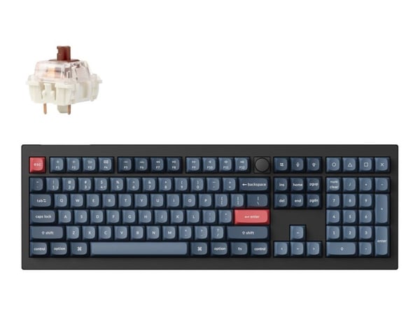 Keychron V6 Max - Tangentbord - QMK/VIA, anpassat mekaniskt - 100% - full size - med vred - bakgrundsbelyst - trådlös - Bluetooth 5.1, 2.4 GHz, USB...