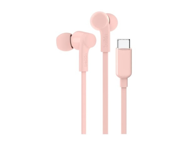 Belkin SoundForm - Ørepropper med mikrofon - i øret - kablet - USB-C - lydisolerende - rosa