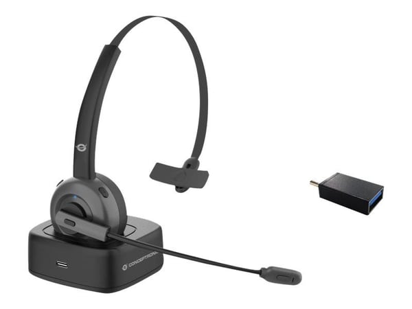Conceptronic Polona POLONA03BD - Hodesett - on-ear - Bluetooth - trådløs - USB-C via Bluetooth-adapter - svart