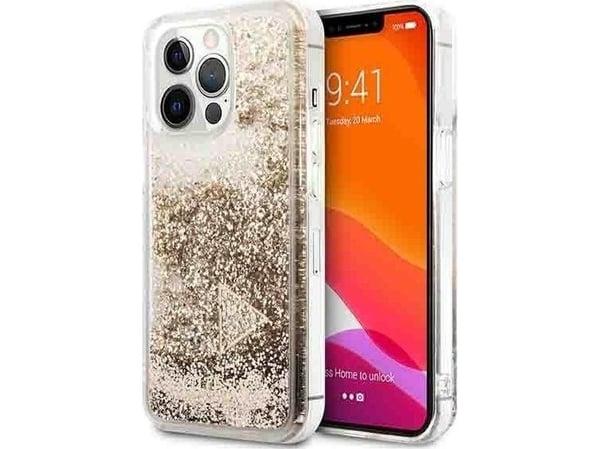 Guess Etui Guess do iPhone 14 Pro 6,1" złoty/gold hardcase Glitter Charms