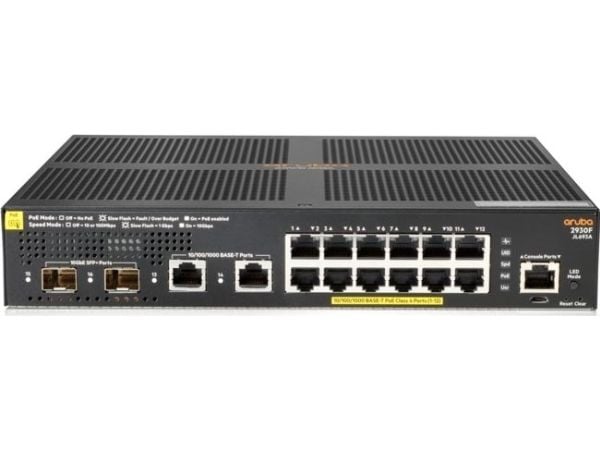 HPE Aruba 2930F 12G PoE+ 2G/2SFP+ - Switch - L3 - Styrt - 12 x 10/100/1000 (PoE+) + 2 x 1 Gigabit / 10 Gigabit SFP+ (opplink) + 2 x 10/100/1000 - r...