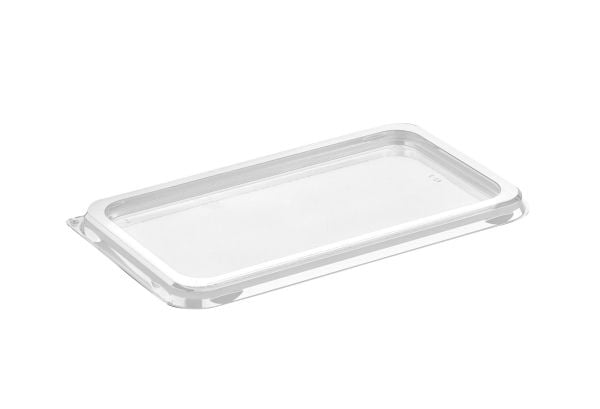 Låg t/plastbakke, Færch, M 65-3 Rektangulær,185x105x9mm PET, transparent, karton a 560 stk Fødevareg