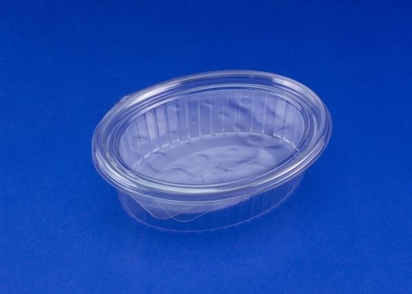 Plastbakke, Plus Pack ClearShow Rektangulær kapacitet 760ml,204x166x52mm RPET, transparent, m/hængsl