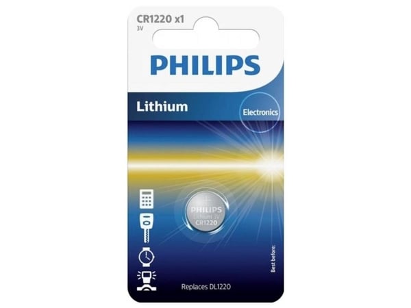 Philips Minicells Nappiparisto CR1220/00B, Ladattava akku, 3 V, Hopea, 0,7 g, 40 x 60 x 1 mm, 41 x 61 x 62 mm