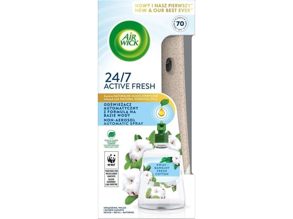 Air Wick Active Fresh automatisk luftfrisker med vannbasert formel og refill - bomullsblomst 228 ml