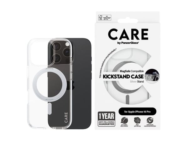 CARE by PanzerGlass - Baksidedeksel for mobiltelefon - med stativ - MagSafe-samsvar - termoplast-polyuretan (TPU), polykarbonat (PC), aluminiumsleg...