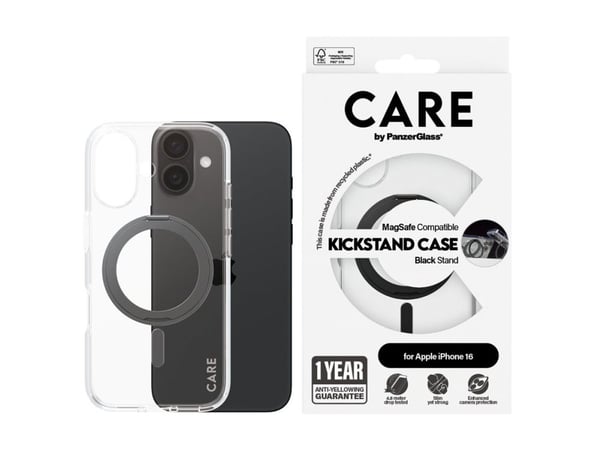 CARE by PanzerGlass - Baksidedeksel for mobiltelefon - med stativ - MagSafe-samsvar - termoplast-polyuretan (TPU), polykarbonat (PC), aluminiumsleg...