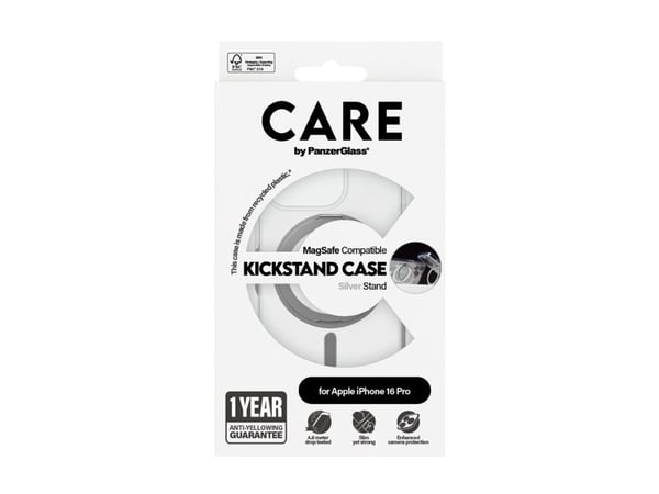 CARE by PanzerGlass - Baksidedeksel for mobiltelefon - med stativ - MagSafe-samsvar - termoplast-polyuretan (TPU), polykarbonat (PC), aluminiumsleg...