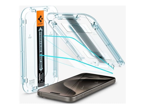 Spigen GLAS.tR EZ Fit - Skjermbeskyttelse for mobiltelefon - sensor protected - glass - gjennomsiktig - for Apple iPhone 15 Pro Max