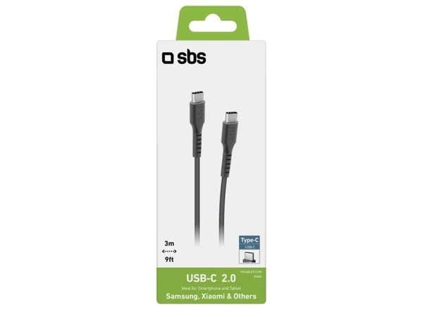SBS USB-C till USB-C-kabel 3 m svart